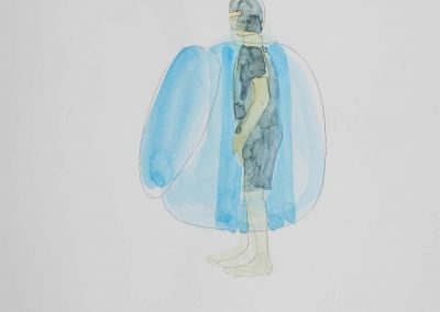 Yuka Oyama, Sketch for SurvivaBall Home Suits—Black (2020), water colour on paper, 21 x 29,7 cm. Photograph: Thomas Kierok