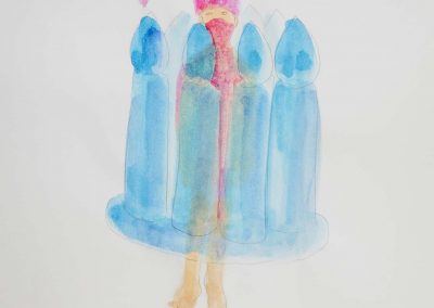 Yuka Oyama, Sketch for SurvivaBall Home Suits—Pink (2020), water colour on paper, 21 x 29,7 cm. Photograph: Thomas Kierok