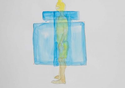 Yuka Oyama, Sketch for SurvivaBall Home Suits—Yellow (2020), water colour on paper, 21 x 29,7 cm. Photograph: Thomas Kierok