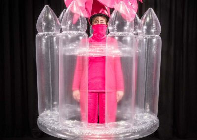 Yuka Oyama, SurvivaBall Home Suits—Pink (2020) plastic, PE sponge, textile, 136 x 136 x 128 cm. Photograph: Zoe Tempest